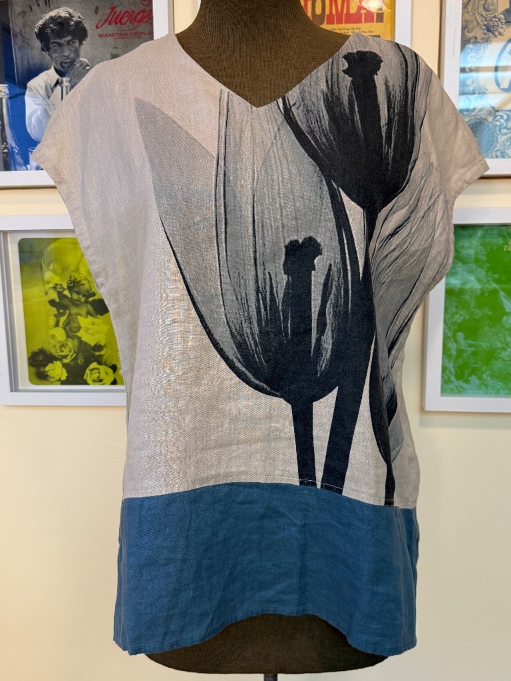 🖤 Abstract Floral Linen Tunic Top